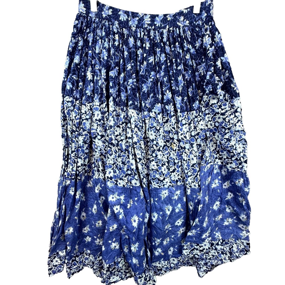 Vintage St. John's Bay Maxi Skirt Womens Medium Blue Floral Boho Resort Wear